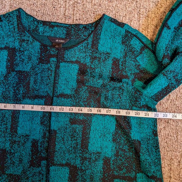 Ali Miles top Shirt Blouse Size Large Stretch Green Black 3/4 Sleeve Pocket - Picture 8 of 11